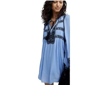 Free People Wind Willow Mini Dress, River Skies, Size L